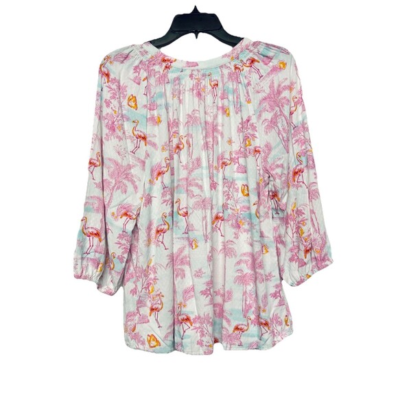 Crown & Ivy Blousy Pink Flamingo Pullover Top Summer Beachy Tropical Size Small - Picture 3 of 5